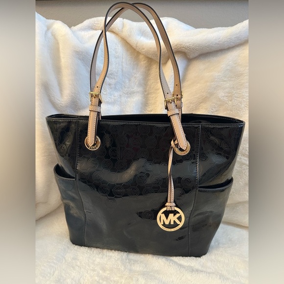 Michael Kors Glossy Black Tote with Gold Accents - Picture 10 of 10